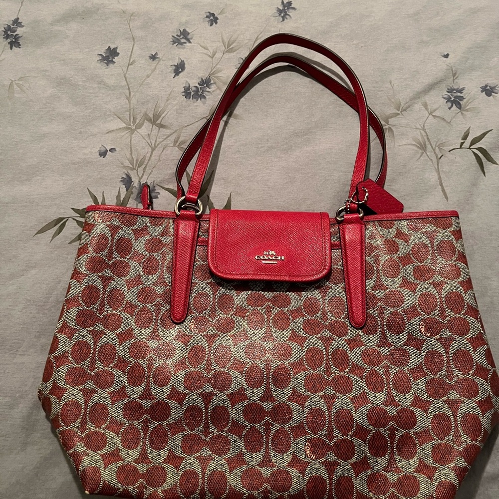 Coach Red Signature Tote Bag
